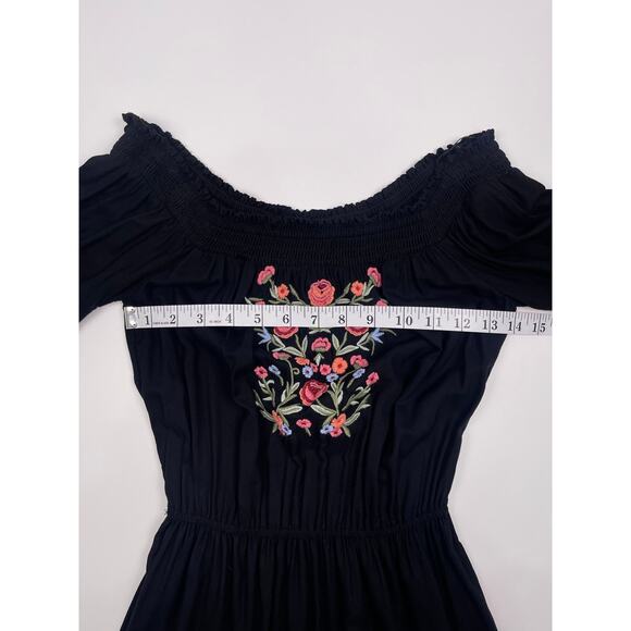 Hollister Size XS Black Floral Embroidered Long‑Sleeve Babydoll Dress - Picture 10 of 13